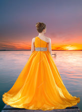 Brydealo Couture One-Shoulder Orange Pageant Dress